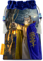 The Bohemian Cats Theatre Tarot, The Hermit - drawstring bag in blue silk velvet