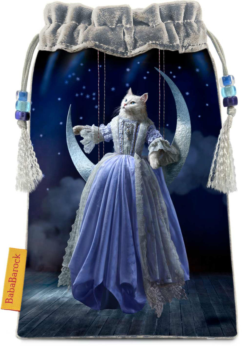 The Bohemian Cats Theatre Tarot, The Moon - bag in silver silk velvet.
