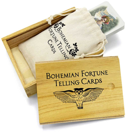TRADITIONAL SMALLER SIZE. The Bohemian Fortune Telling Cards — with cold stamping and sliding wooden box