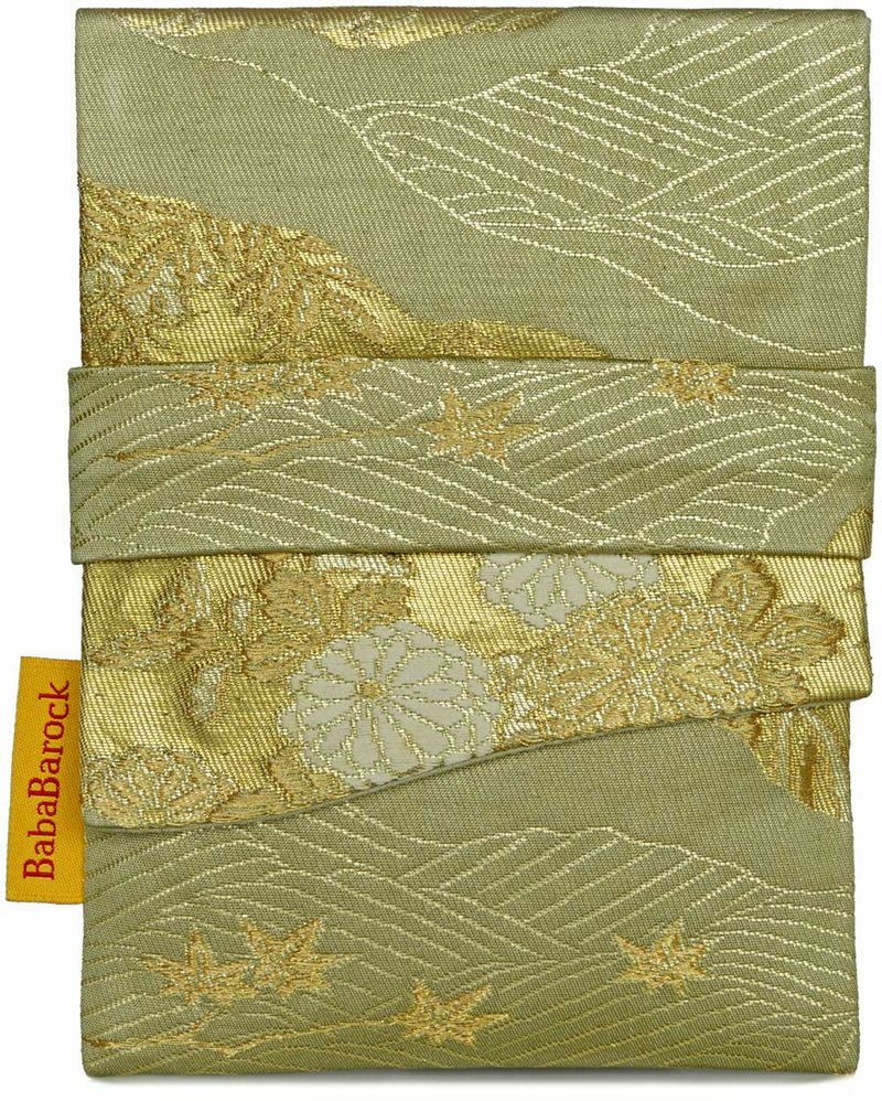 Golden Blossoms and Waves - Japanese vintage silk foldover pouch