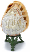 carved shell lamp, devil and woman