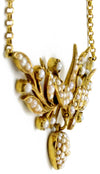 Antique 15K gold & pearl swallow and heart lavaliere necklace