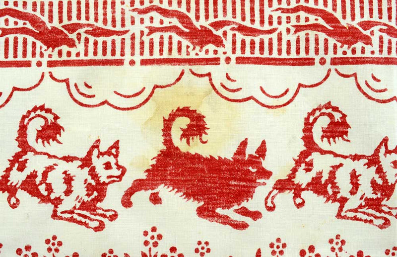 Large vintage / antique folk cotton textile cloth. Charming animal print.