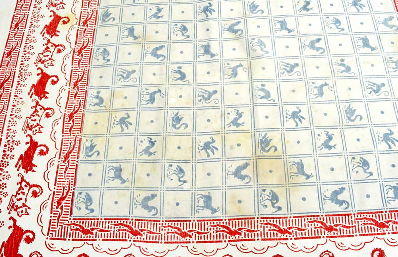 Large vintage / antique folk cotton textile cloth. Charming animal print.