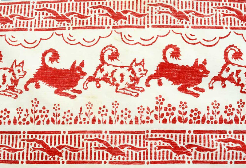 Large vintage / antique folk cotton textile cloth. Charming animal print.