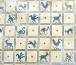 Large vintage / antique folk cotton textile cloth. Charming animal print.