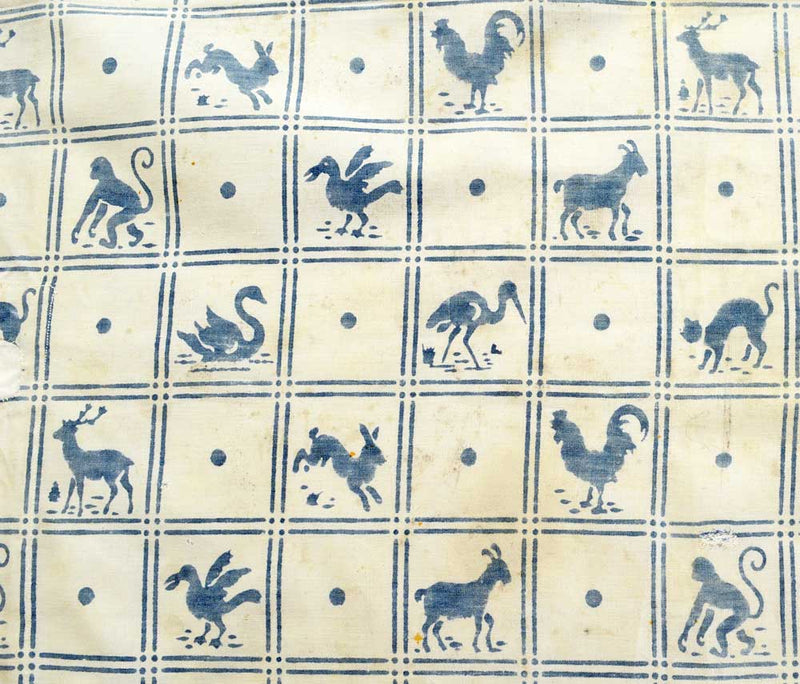 Large vintage / antique folk cotton textile cloth. Charming animal print.