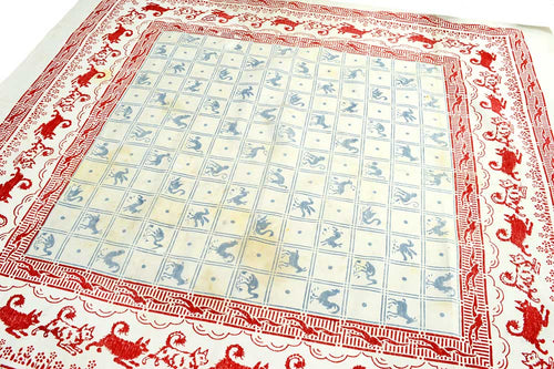 Large vintage / antique folk cotton textile cloth. Charming animal print.