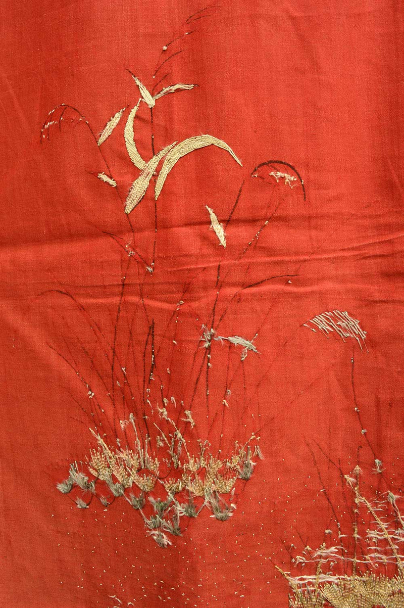 Very large antique embroidered hanging peacocks & bamboo.