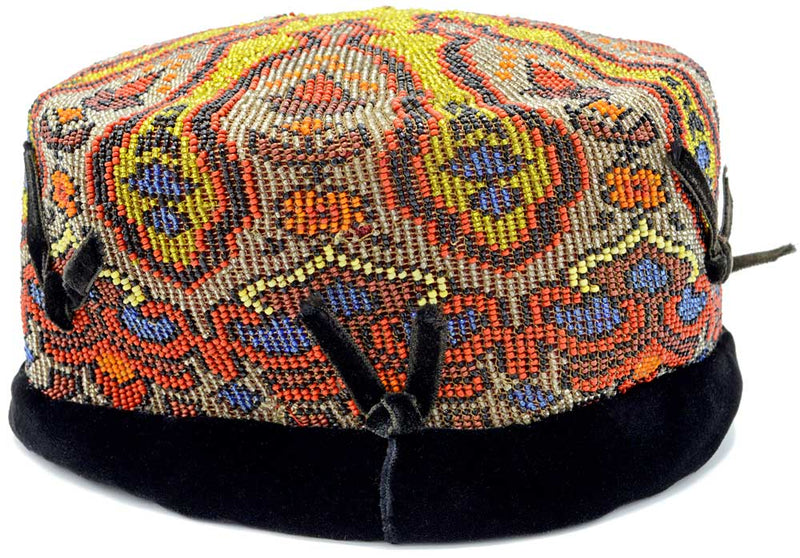 Vintage beaded, embroidered hat. Paisley pattern.