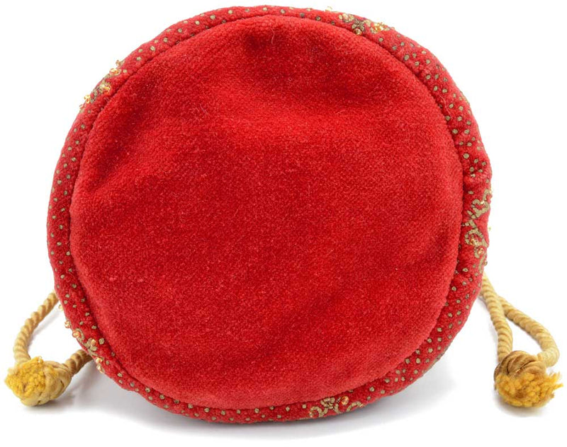 Red velvet drawstring evening bag. Used in The Bohemian Cats Theatre Tarot.