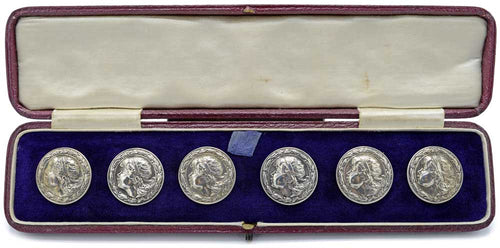 Set of six antique Art Nouveau silver buttons