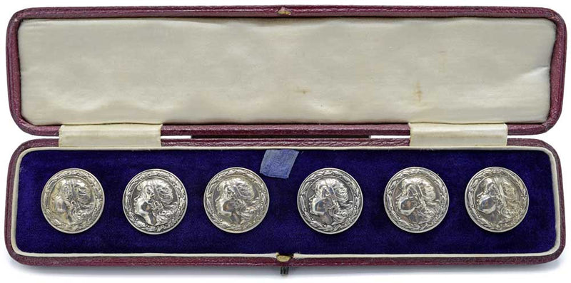 Set of six antique Art Nouveau silver buttons