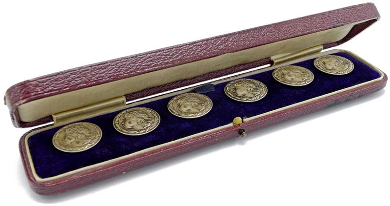 Antique Art Nouveau set of 6 silver buttons