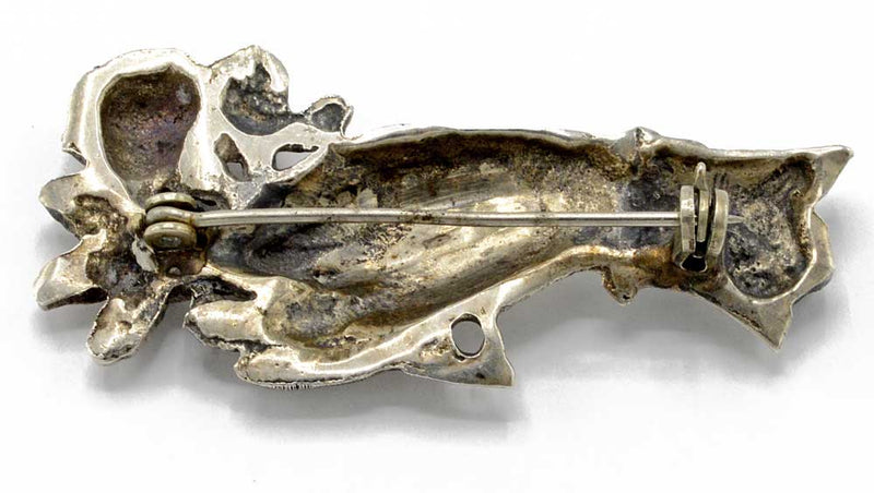 Vintage silver brooch - hand holding rose