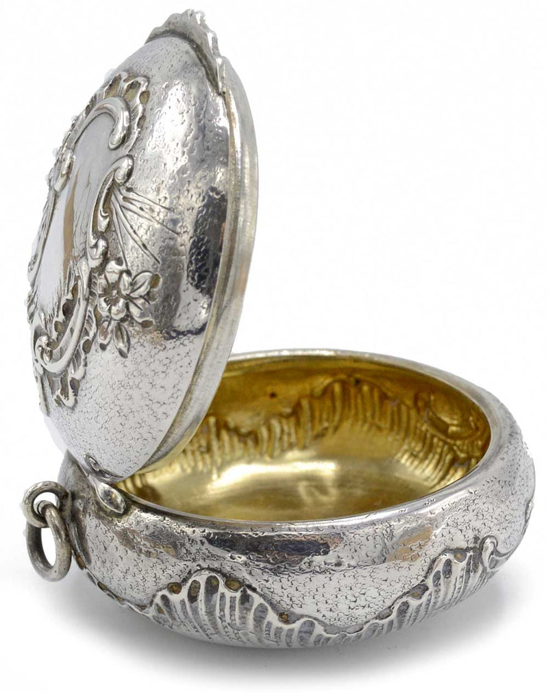 Gilded silver powder compact with puff
