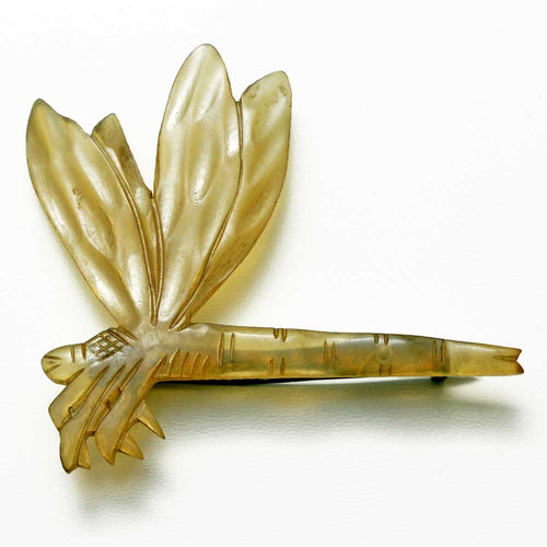 Antique Art Nouveau brooch, dragonfly carved horn pin