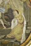 Detail of antique Georgian painted watercolour and silk embroidery, Mary Annunciation scene 