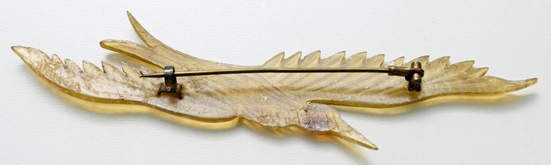 Antique bird brooch, carved horn jewelry, Art Nouveau period