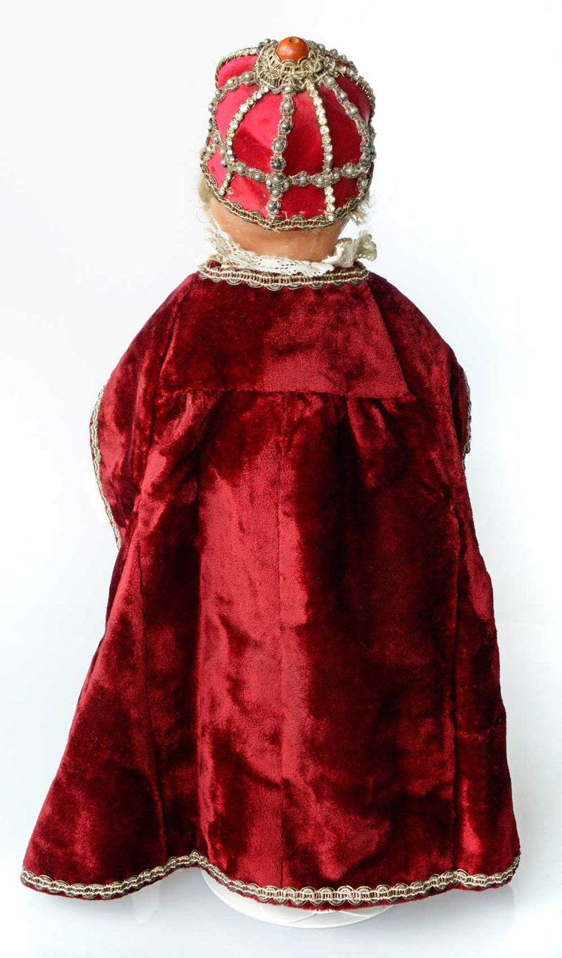 Antique Infant of Prague statue, wax Child of Prague figure with costume