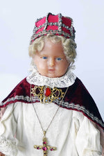Antique Child of Prague statue, wax Infant of Prague figure with costume
