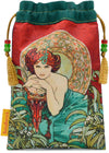 Emerald Mucha tarot bag, drawstring pouch in silk kimono, Art Nouveau bags