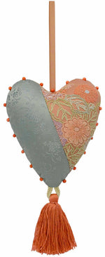 Hanging heart charm, embroidered decoration with antique silk & brocade by BabaBarock / Baba Studio