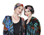 Printed headband - Boho style head piece in satin and silk velvet by Baba Studio