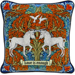 Love is Enough - Unicorns in Orange/Blue on silk velvet